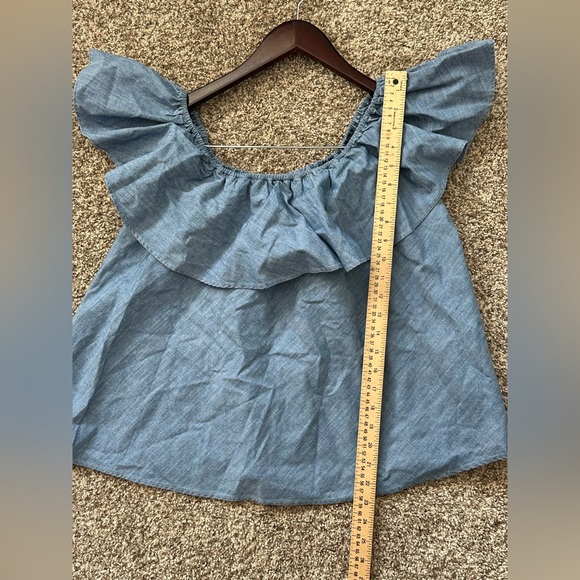 Rebecca Minkoff Blue Off-Shoulder Chambray Top Size L NWT Cottagecore Beach - Picture 12 of 12